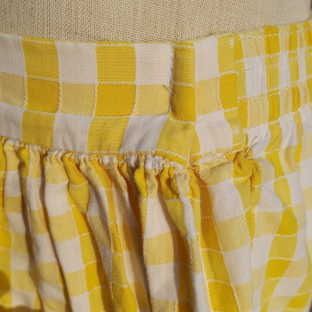 Jacadi French Cottage Farm Skirt Girl Yellow Gingham Check Pocket Flower 4t 5t - Picture 5 of 9
